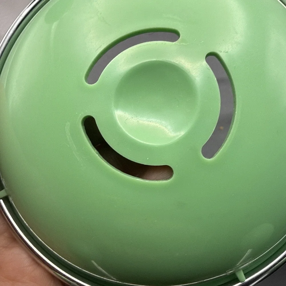 vintage green melamine Soap Dish Round With Metal Arms With Green Ball Feet